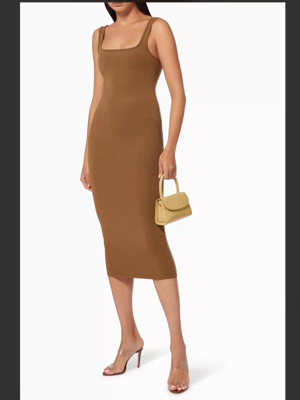 Good American Chocolate Brown Scoop-Neck Midi Dress